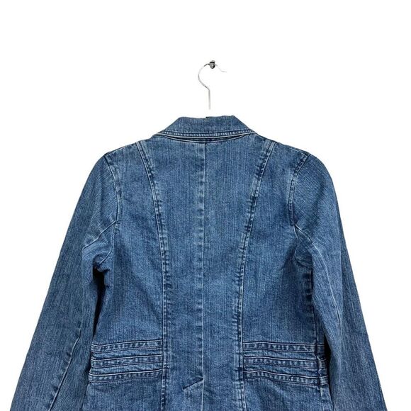Relativity Denim Jean Jacket Stretch Fitted Collared Pockets Blue Women Size PS‎ - Picture 5 of 5